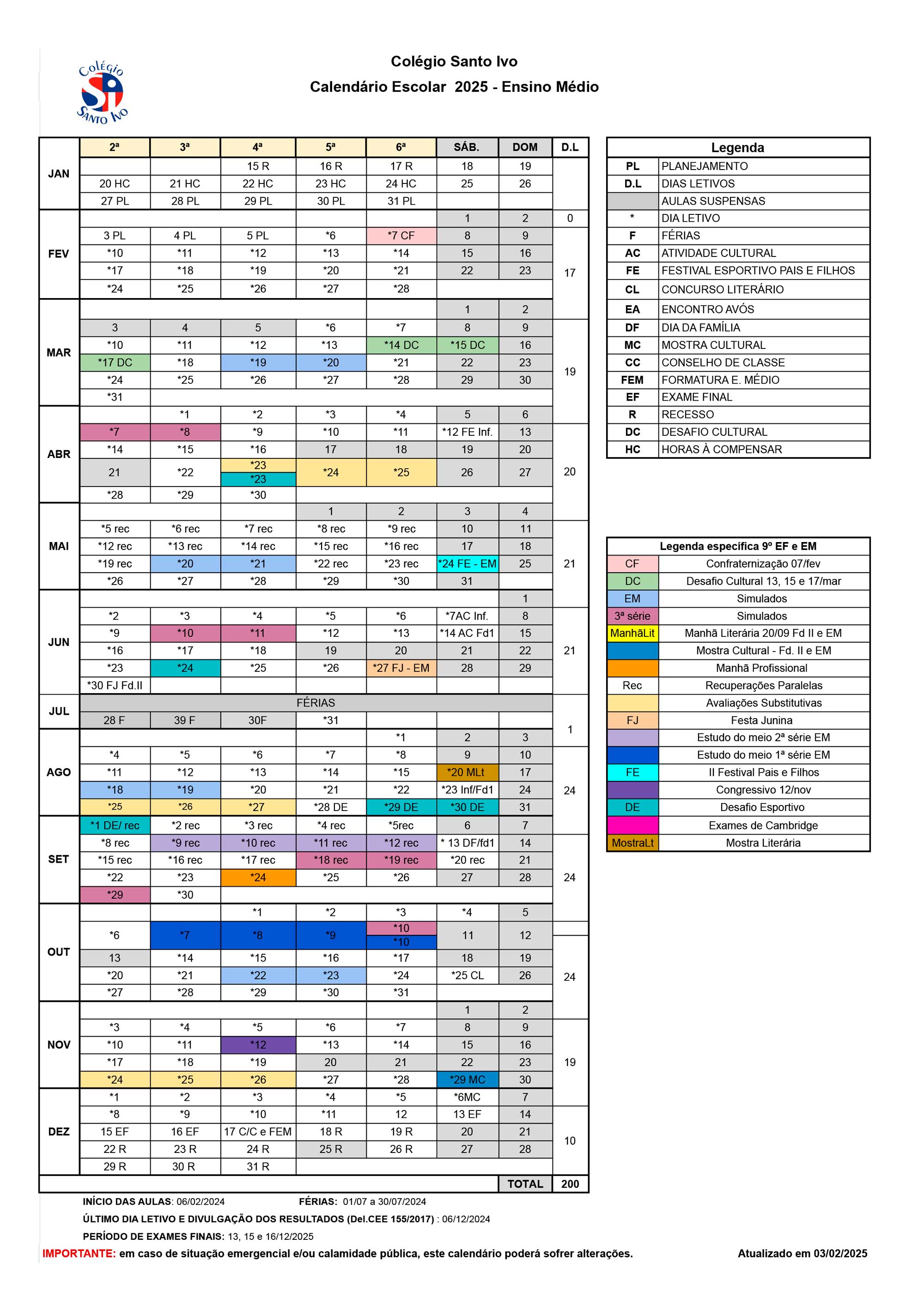 Calendario Escolar 2023 9º Ano